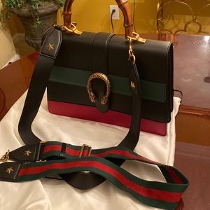 Gucci Dionysus Tri-color Black, Red, Green Bamboo Handle with Black Strap